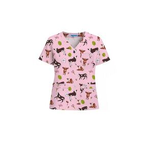 Playful Pink Cow Print “Moo-d Stabilizer” Women’s Scrub Top (Never worn!)